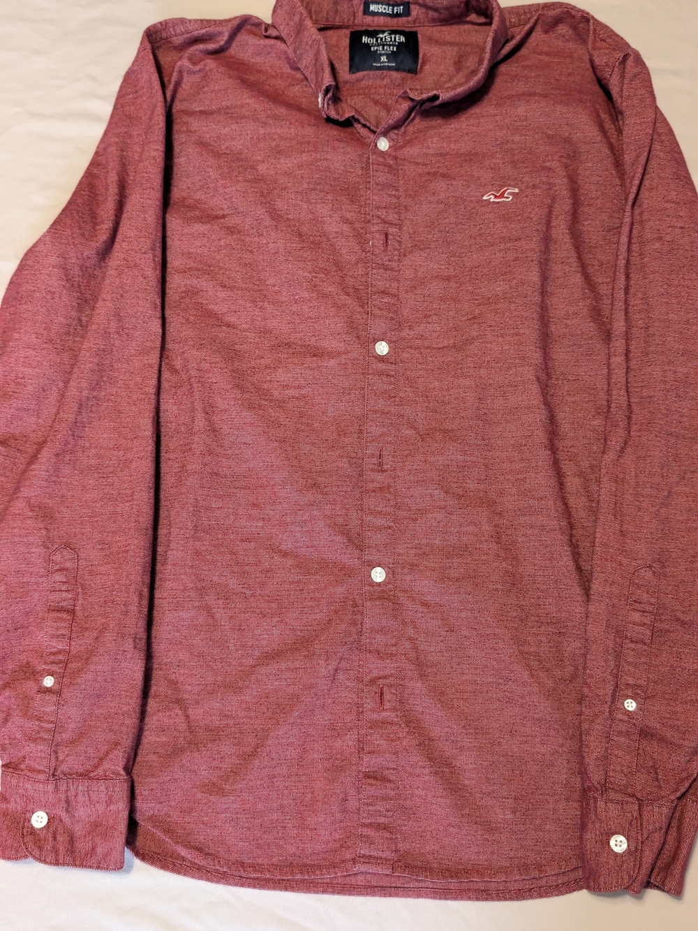 Hollister Men's Red Button-Down Shirt